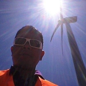 Wearing my Gascan at the Wind Farm